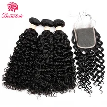 BeauHair Malaysian Water Wave 3 Bundles With 4 4 Lace Closure 100 font b Human b