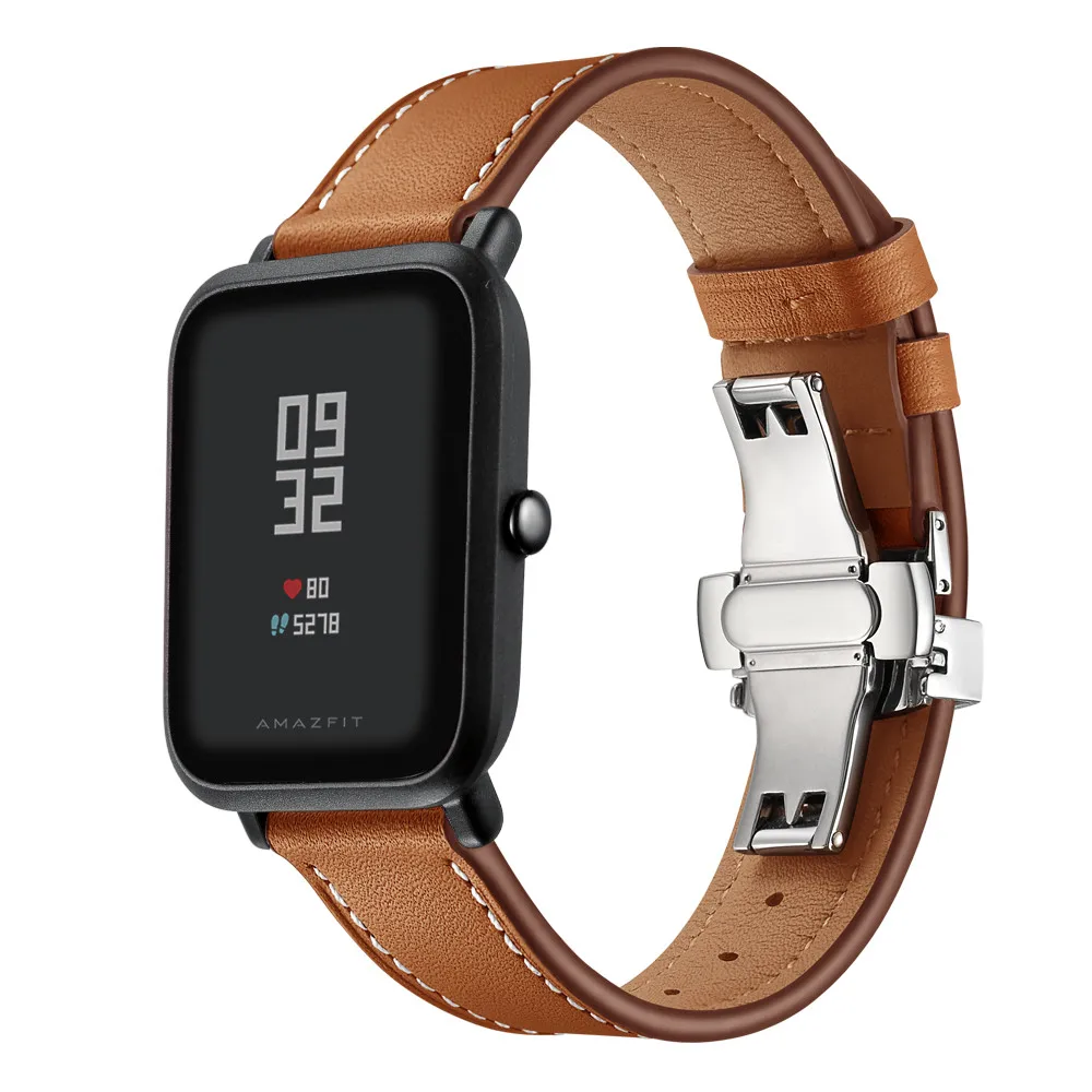 Для Huami Amazfit Bip Youth Watch Band 20 мм ремешок из натуральной кожи для samsung Galaxy Watch 42 мм/Active 2 1 браслет наручный ремень