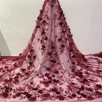 

Madison Hot Sale 3D Net Lace Fabrics 2019 New Green Nigeria Tulle Lace with Red African Lace Fabric for Evening Party Dress