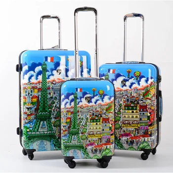 

personality Doodle travel luggage fashion graffiti trolley suitcase creative boarding box password rolling luggage 20"24"28"inch