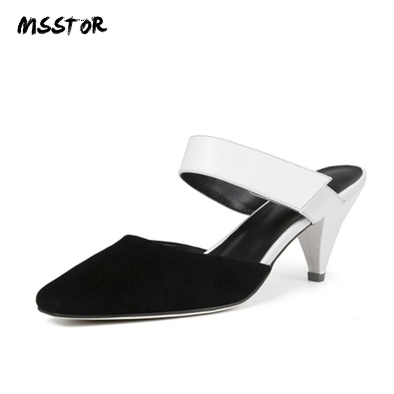

MSSTOR Spike Heels Summer Slippers Mixed Colors Fashion Square Toe Rubber Sexy High Heels Wild Outside White Ladies Slippers