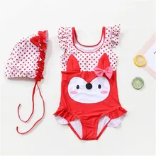 Милый детский купальник мультфильм сиамские треугольная шляпа купальник женский детский цельный купальник Детские купальники детские купальники
