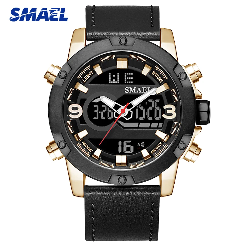 

SMAEL Luxury Men Analog Digital Sports Watches Mens Leather Army Military Watch Man Quartz Clock Wrist Watch Relogio Masculino