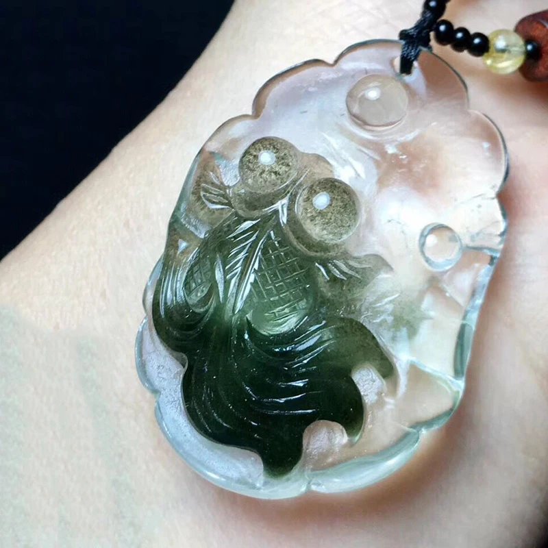 goldfish Chinese hand-carved green jade pendant Xinjiang