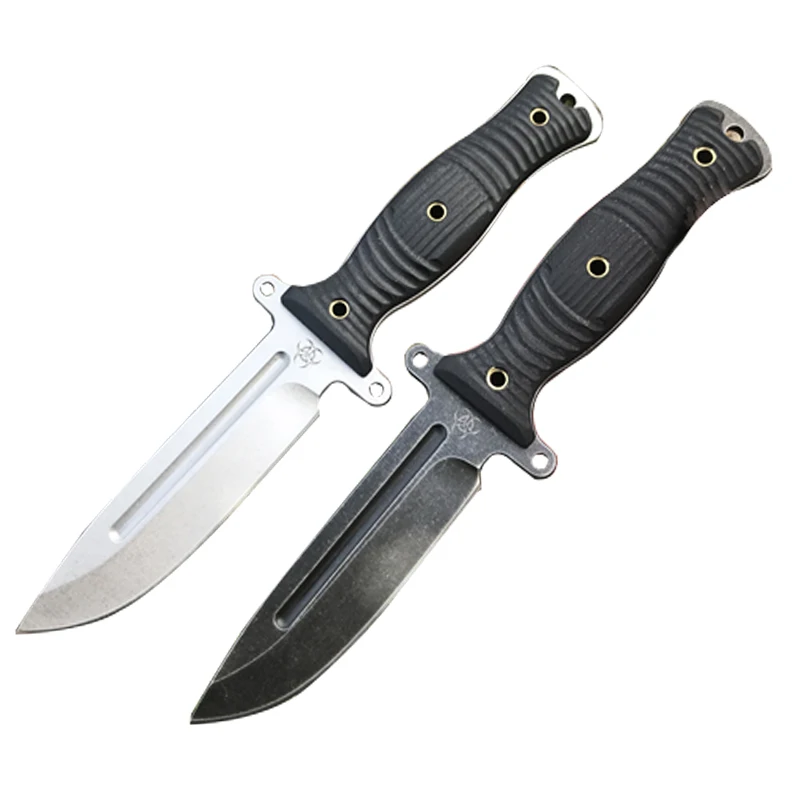 Дешевый Mengoing камень мыть охотничьи ножи вакуумной термообработки 9Cr18 сталь Тактический выживания фиксированным лезвием Hussar