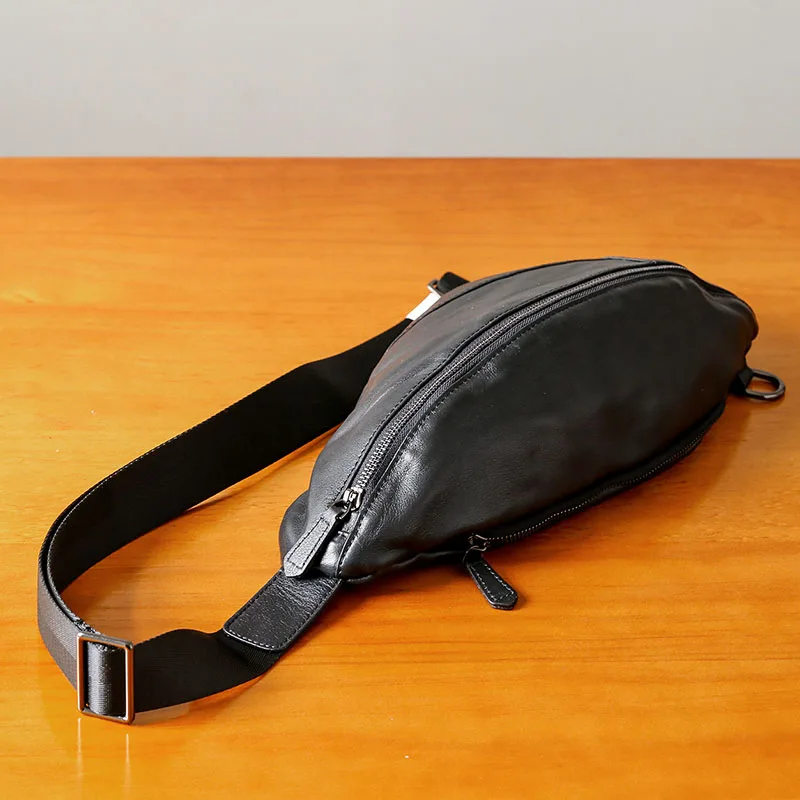 AETOO Chest bag men's leather casual men's shoulder Messenger bag Korean version of the tide fashion pockets leather small backp