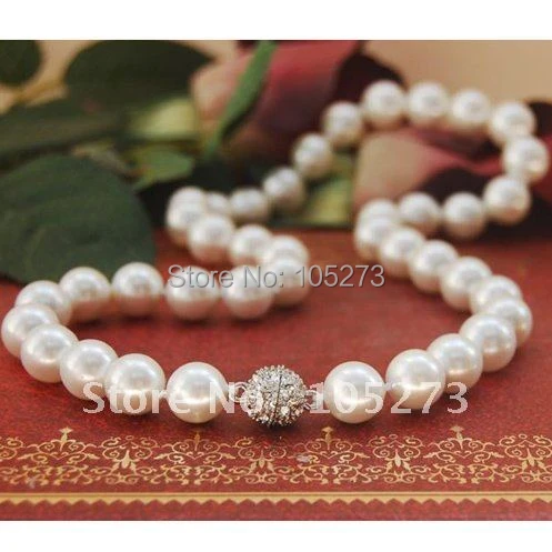 White Shell Pearl Necklace with Magnetic Clasp - Magnetic Chains - Magnets  - Jewelry