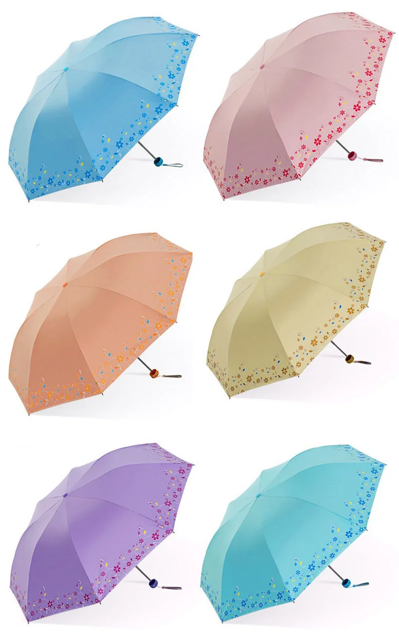 Легкий зонт от дождя для женщин модные складные райские полностью затемненные зонтики с принтами цветов для девочек креативный подарок