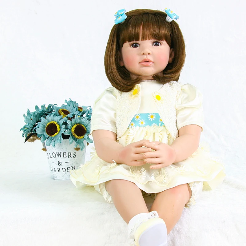 

Boutique handmade Silicone Reborn Baby Dolls 60 cm bebe girl in Daisy skirt Looks So beautiful cotton reborn Babies Dolls toy