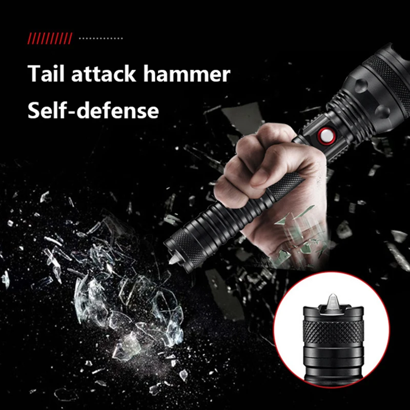 led flashlight cree xhp50 xhp70 Rotary zoom Use 2*26650 battery Direct charging Shock Resistant Self Defense Torch flashlight