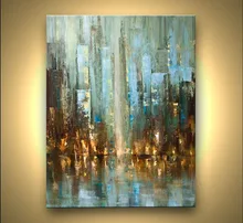 Handmade Modern Fine Art Abstract City Palette Knife Art Acrylic Pictures Handpainted Cityscape Before the Rain