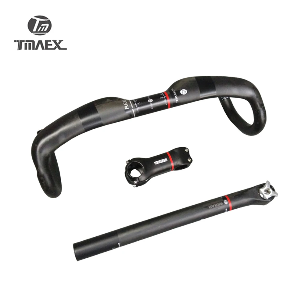

TMAEX- Full UD Carbon Fibre Road Bicycle Handlebar + Seatpost + Stem Cycling Road Bike Parts Carbon Handlebar Sets 575g