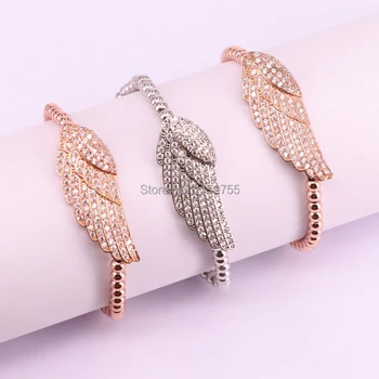 

5Pcs New Pave CZ Wing Bracelets For Women Braided Macrame 4mm Beads Bracelet&Bangle Jewelry