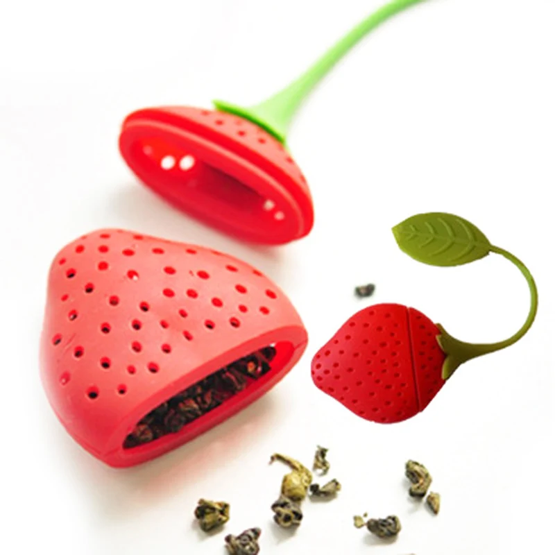 Food safe Silicone Tea Leaf Bag Holder Red Strawberry Shape Coffee Tea