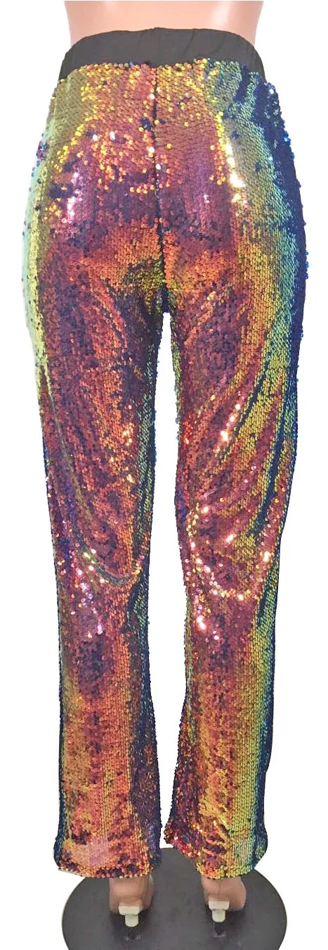 Блестящие яркие длинные брюки с блестками для клуба и бара женские лазерные костюмы с голограммой
