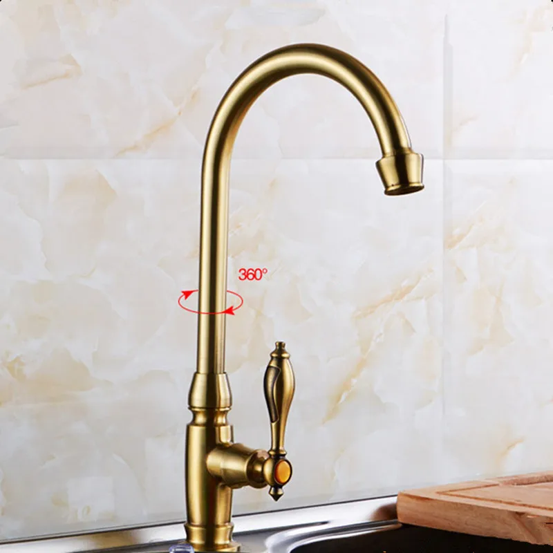 Antique Brass Kitchen Faucet Kitchen Sink Tap Coldwater Tap 360 Swivel