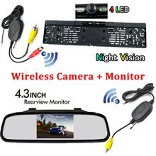 3In1 4.3 Дюймов TFT LCD Монитор Зеркала Rearview Автомобиля с ночного Видения Беспроводной Заднего Вида Обратный Номерного знака Автомобиля камера