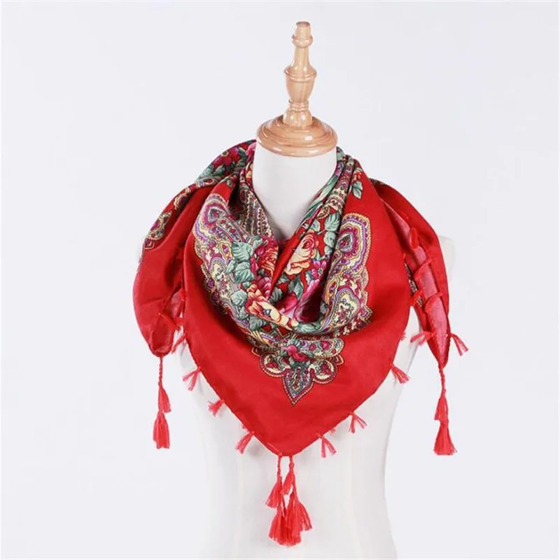 folk custom Woman Wraps Scarf Square Scarves Surround Neck Tassel Printed Women Wraps Ladies