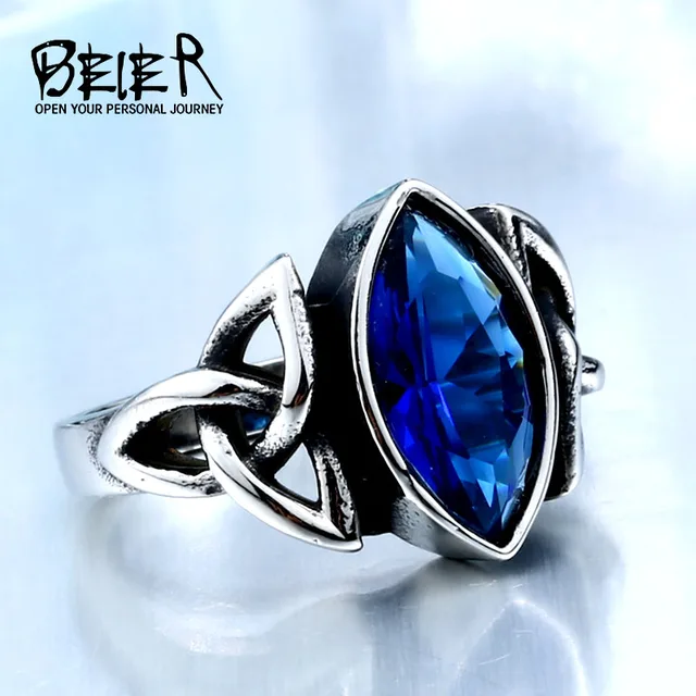 BEIER NEW Cool Blue/Red/Black Zircon Northern Europe Viking Stainless Steel Ring BEIER NEW Cool Blue/Red/Black Zircon Northern Europe Viking Stainless Steel Ring