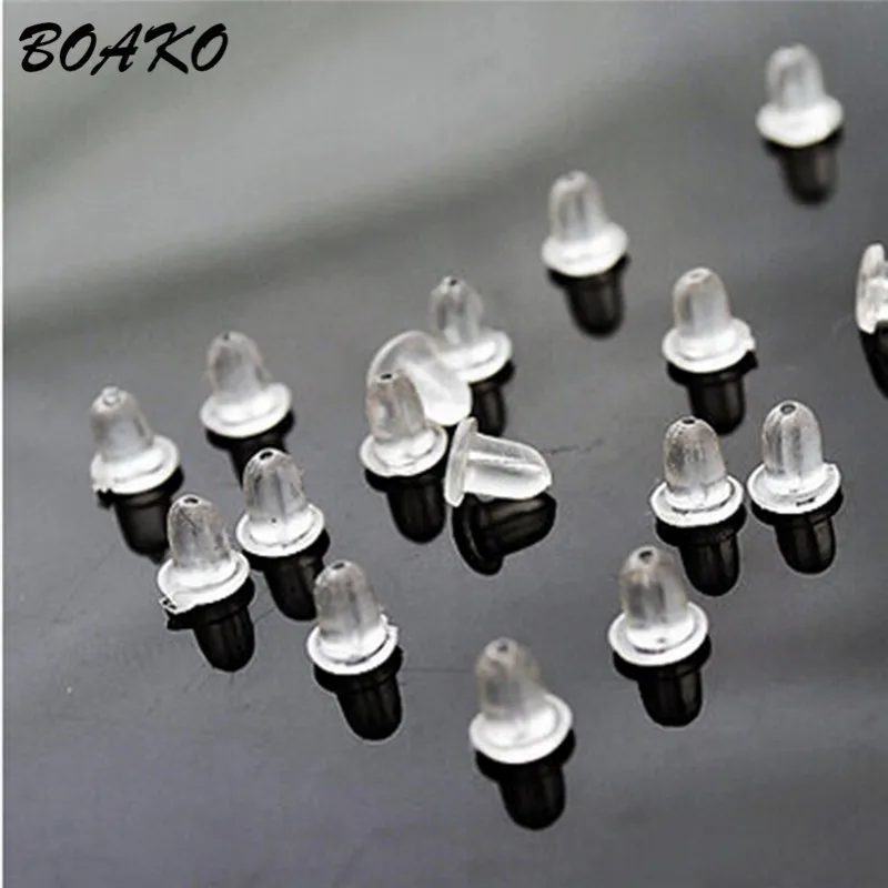 

BOAKO 100pcs/bag Rubber Earring Backs Plug Cap Safety Bullet Stopper Ear Plugging Blocked DIY Jewelry Accessories Earring Parts