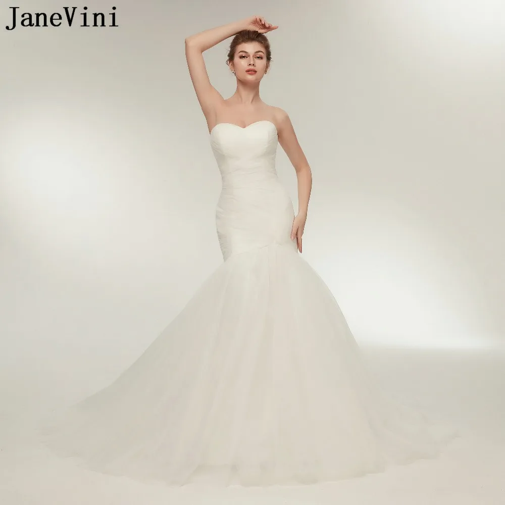 JaneVini элегантный тюль Mariage Простой Свадебные платья русалки с лифом сердечком, большого размера суд Поезд Vestidos De Novias