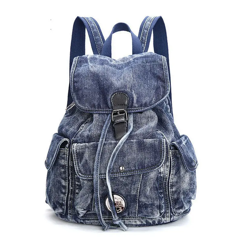 Classic Denim Backpack bBig Blue Color Vintage Washed Fashion Canvas