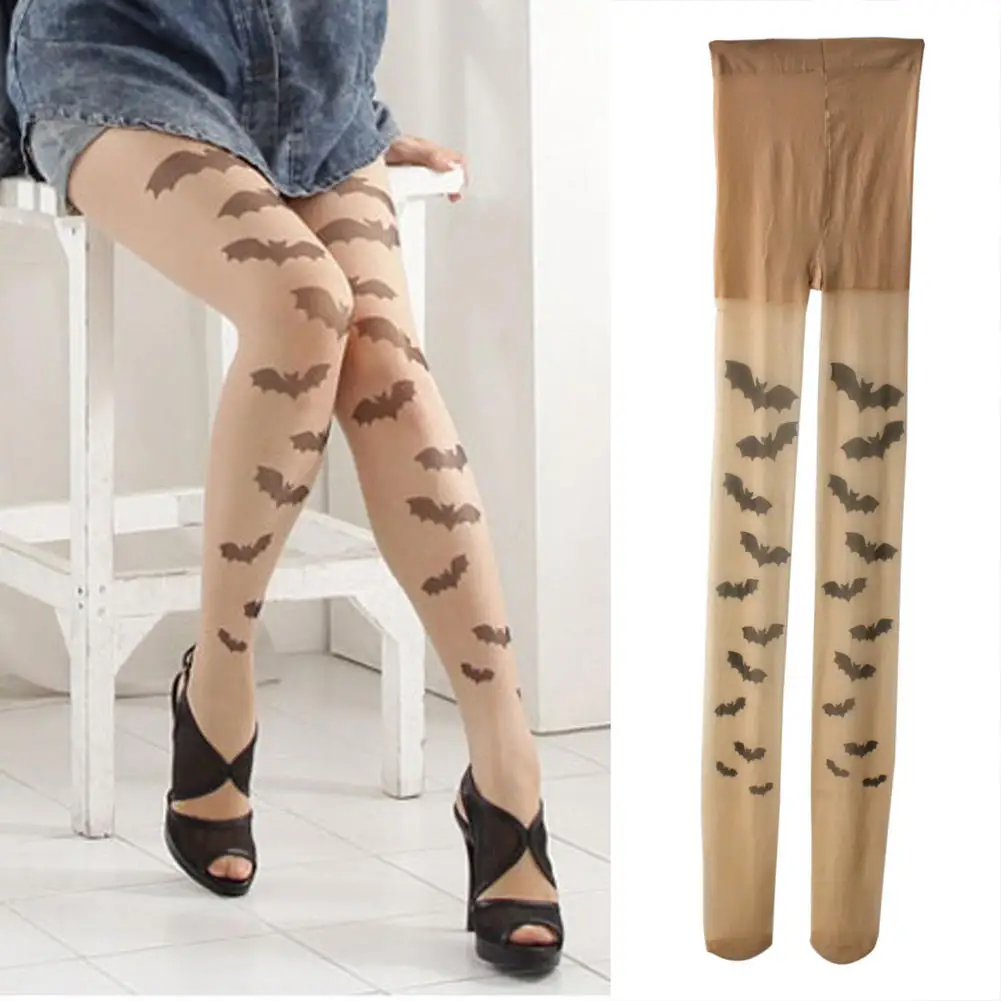

Fashion Women Punk Gothic Vampire Bat Tattoo Pantyhose Sheer Thin Tights Stockings Vintage Sexy Halloween Hosiery Hot