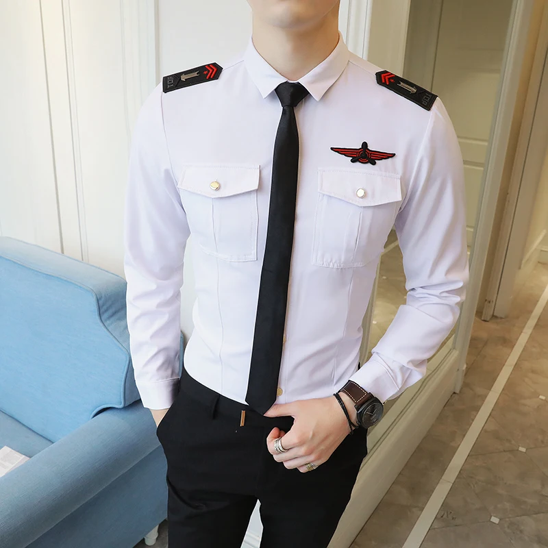 2018 New Army Shirt Long Sleeve Military Style Mens Shirts With Epaulet