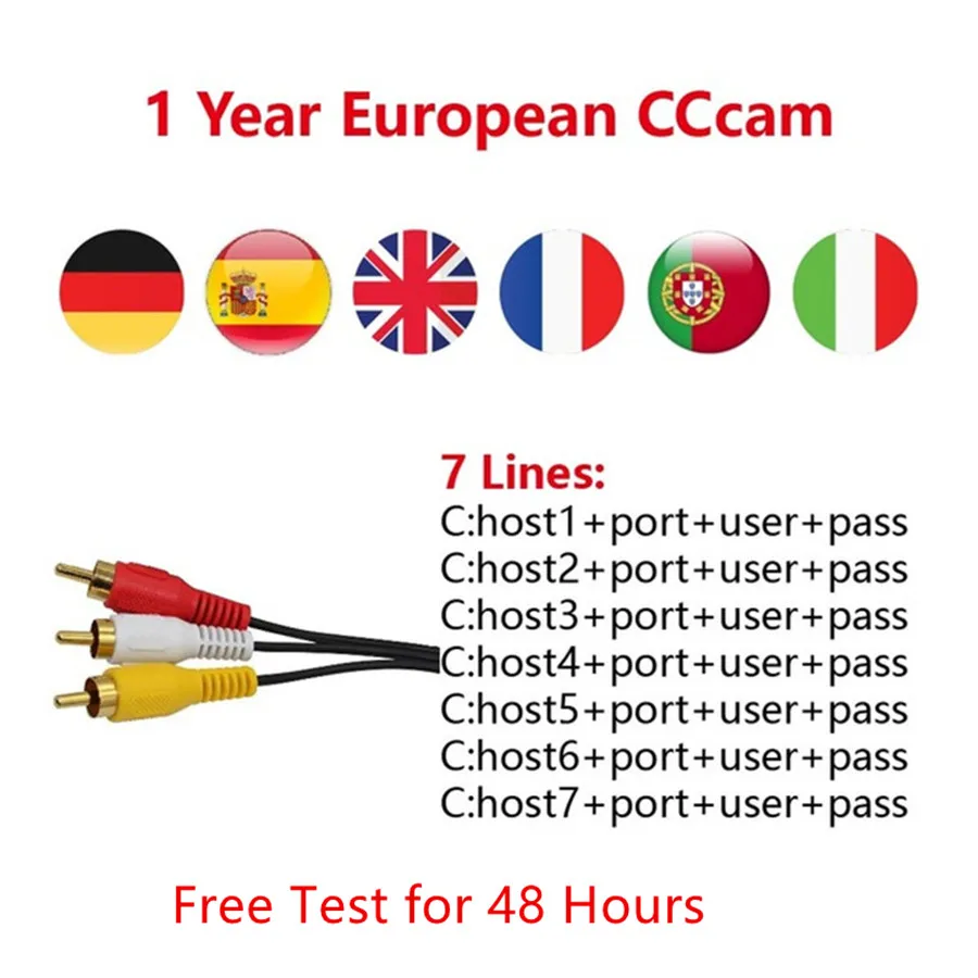 Европа HD кабель 1 год CCcam для спутникового ТВ ресивера 7 Клинок wifi FULL HD DVB-S2 поддержка Испании польский Германия Клайн сервер