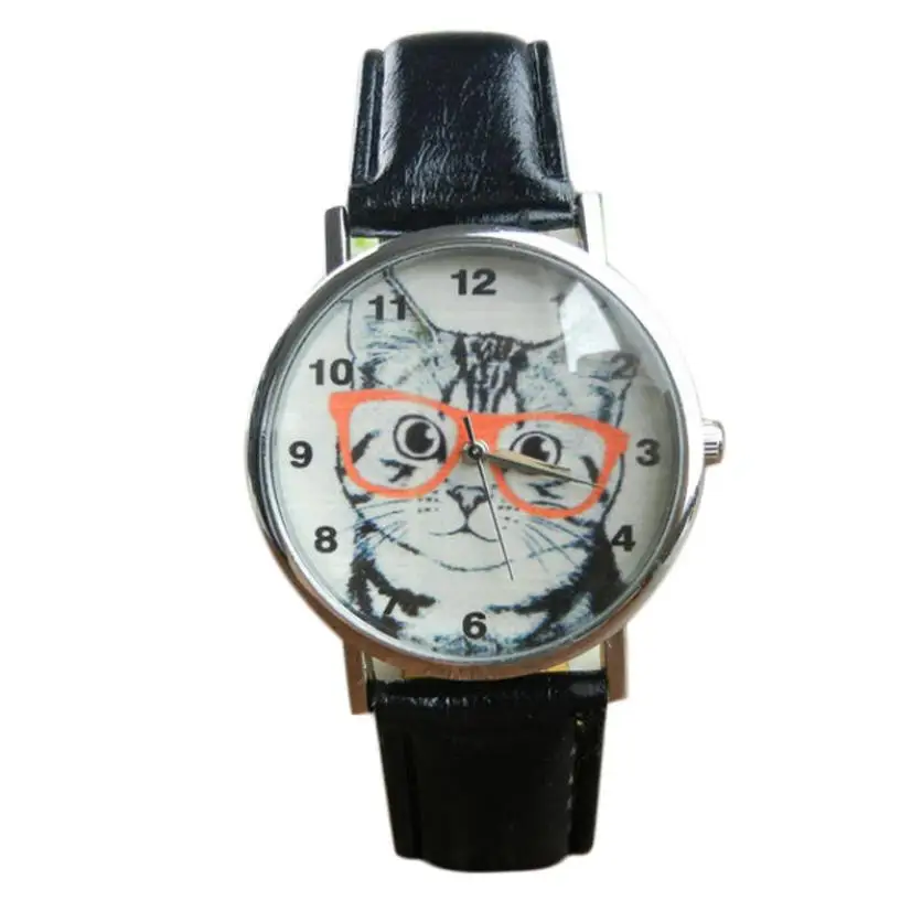 

2018 fashion New Cat Pattern Leather Band Analog Quartz Vogue Wrist Watch c829