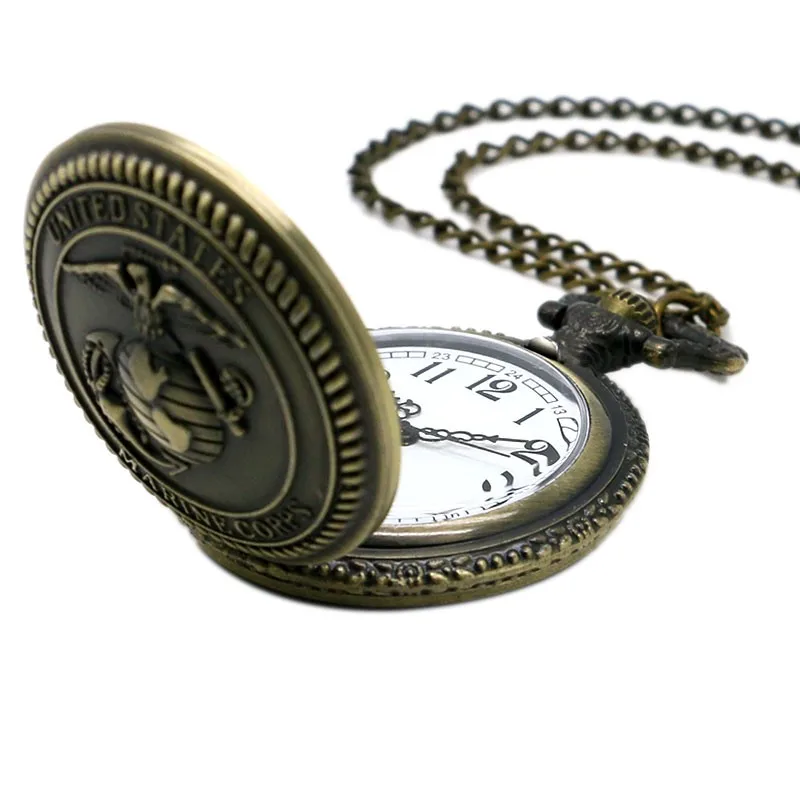 Старинные Бронзовые морской пехоты США Дизайн карманные часы высокое качество кварцевые часы