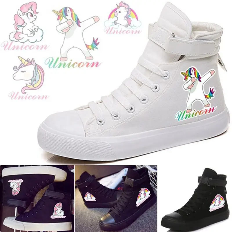 يونيكورن VelcroLace Hightop أحذية رياضية مريحة حذاء قماش النساء و الرجال Kpop أحذية أنيقة يونيكورن VelcroLace Hightop أحذية رياضية مريحة حذاء قماش النساء و الرجال Kpop أحذية أنيقة