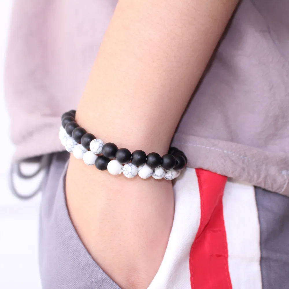 2Pcs/Set Couples Distance Bracelet Classic Natural Stone White and Black Yin Yang Beaded Bracelets for Men Female Best Friend | Украшения и
