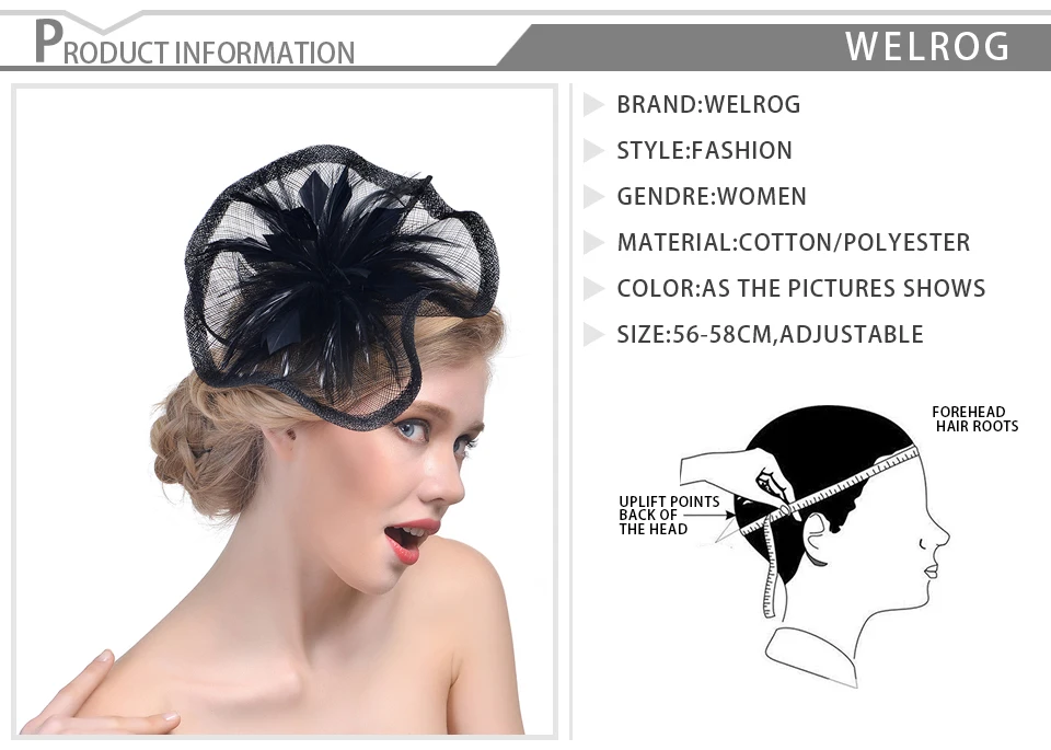WELROG новая цельная шляпка для женщин, Heandband, сетчатые ленточки для шляп, заколки для волос и перья, свадебная часть, заколки для очарования