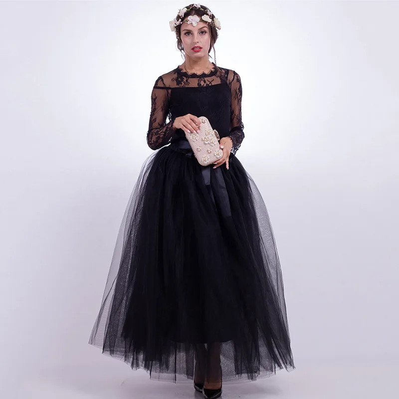 

WHZHM Tulle Skirt Womens 7 Layers 100cm Elastic Belt Tutu Skirts Adult Muslim Ball Gown Petticoat Skirts Female Party Skirts