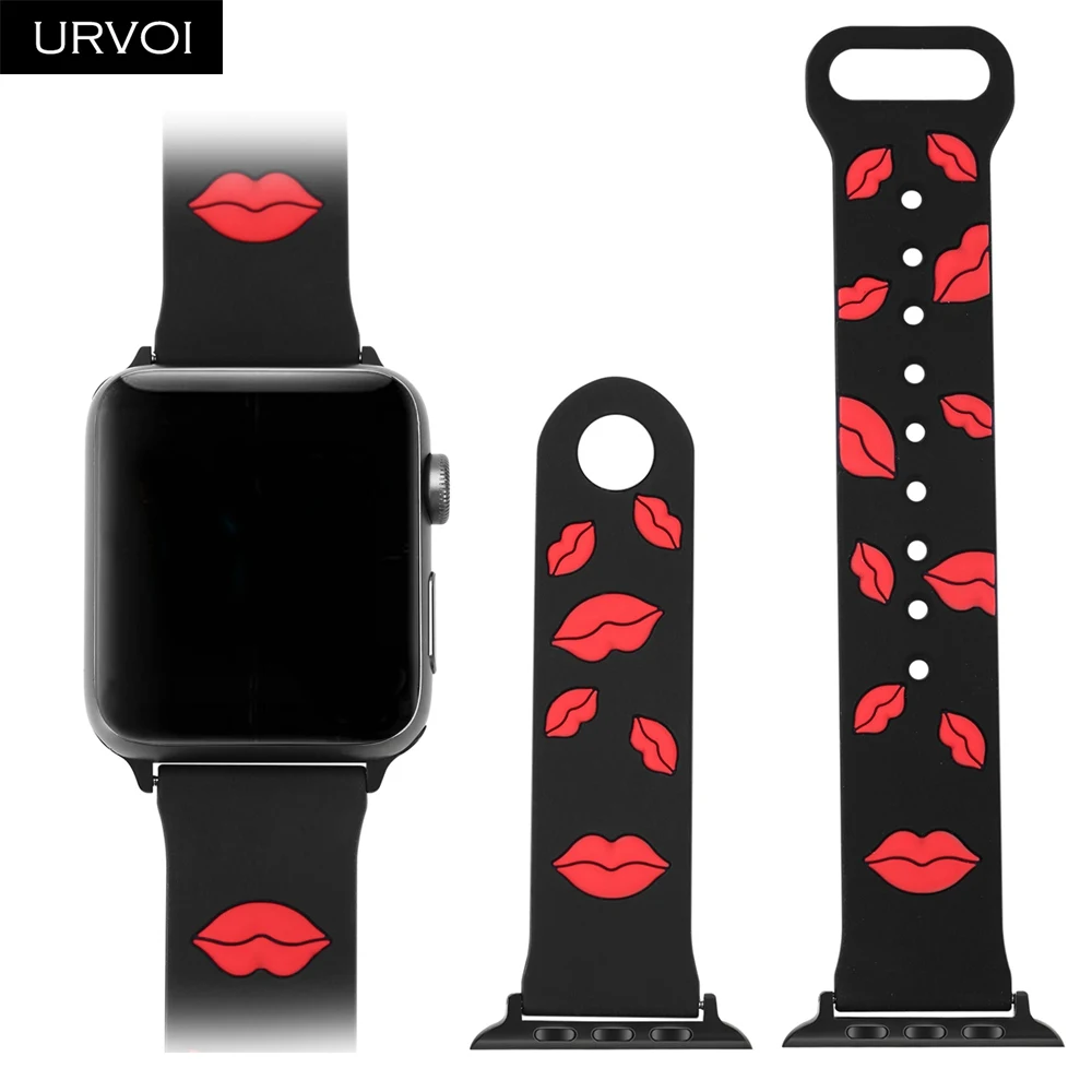 Ремешок URVOI для apple watch, серия 5, 4, 3, 21, ремешок для iwatch, мягкий силиконовый спортивный ремешок, 40, 44 мм, рисунок губ, прекрасный стиль для девочек