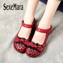 SexeMara/Женская обувь из натуральной кожи с бантиком-бабочкой; тканая обувь ручной работы смешанных цветов; цвет черный, красный; обувь для медсестры; обувь для мам; Размеры 35-41