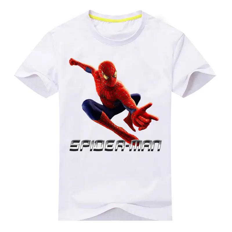 Детские футболки с короткими рукавами, костюм летняя хлопковая Футболка с человеком-пауком для мальчиков и девочек, топ, одежда Детские повседневные белые футболки DX201 - Цвет: Type1 White