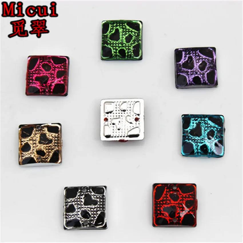 Micui 50pcs 12mm Square Acrylic Crystal Rhinestones stone Sewing Flat back Clothing Craft DIY Decoration Sew On 2 hole ZZ641 | Дом и сад