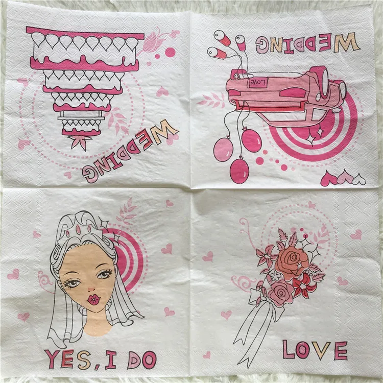 

20 vintage table napkin paper tissue bride groom hearts cake car yes I do decoupage wedding hotel party home decor servietes