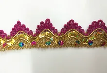 15Yard/lot 3.5cm New colorful Sequin Beaded Lace Trims for CostumeGownsDancing Dresses&DIY Crafts