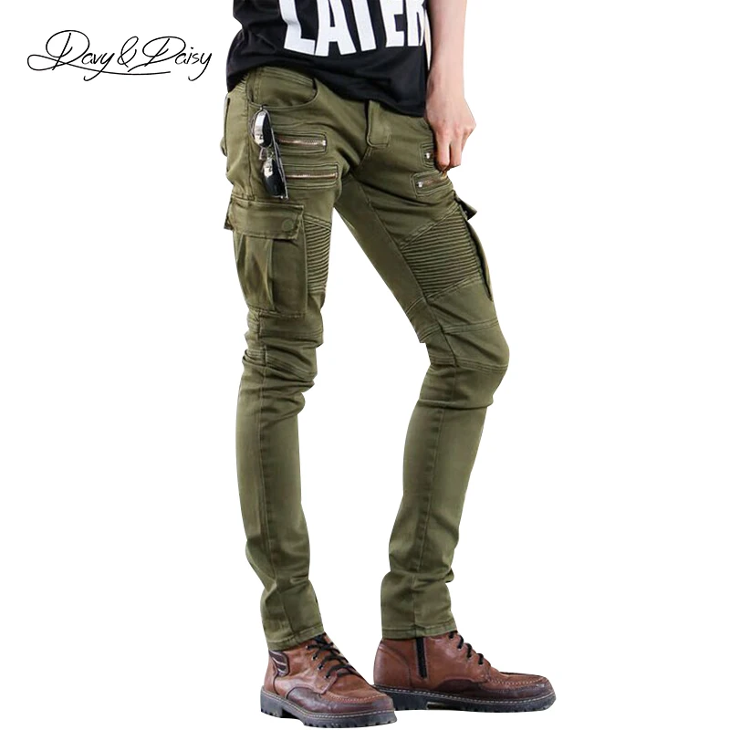 Buy DAVYDAISY High Quality Men Jeans Solid Army Green Black Straight Washed