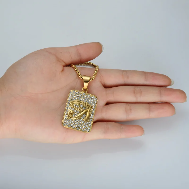 Хип хоп Bling Iced Out Кристалл Глаз Гора Ожерелье Подвеска золотого цвета 316L медальон