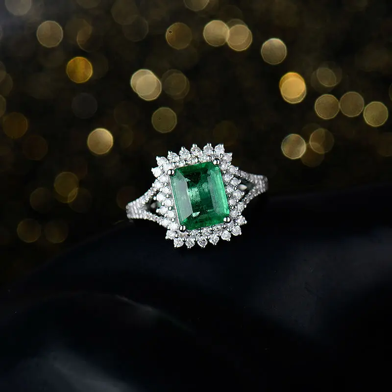 Натуральный Алмазный цветок зеленое обручальное кольцо с изумрудом дизайн Твердое 18 к белое золото алмаз драгоценный камень ювелирные изделия для женщин Рождественский подарок