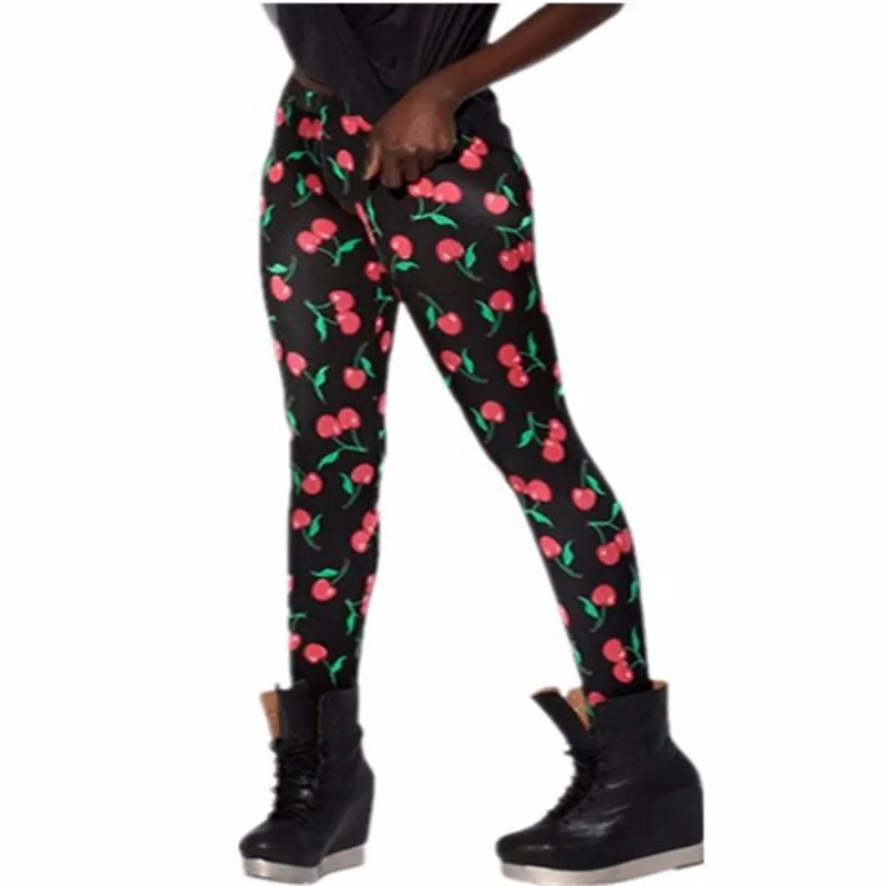 

HOT! SEXY! Slim New Shiny Milk Leggings Women Fashion Clothing Black cherry Leggings Digital Print Pants
