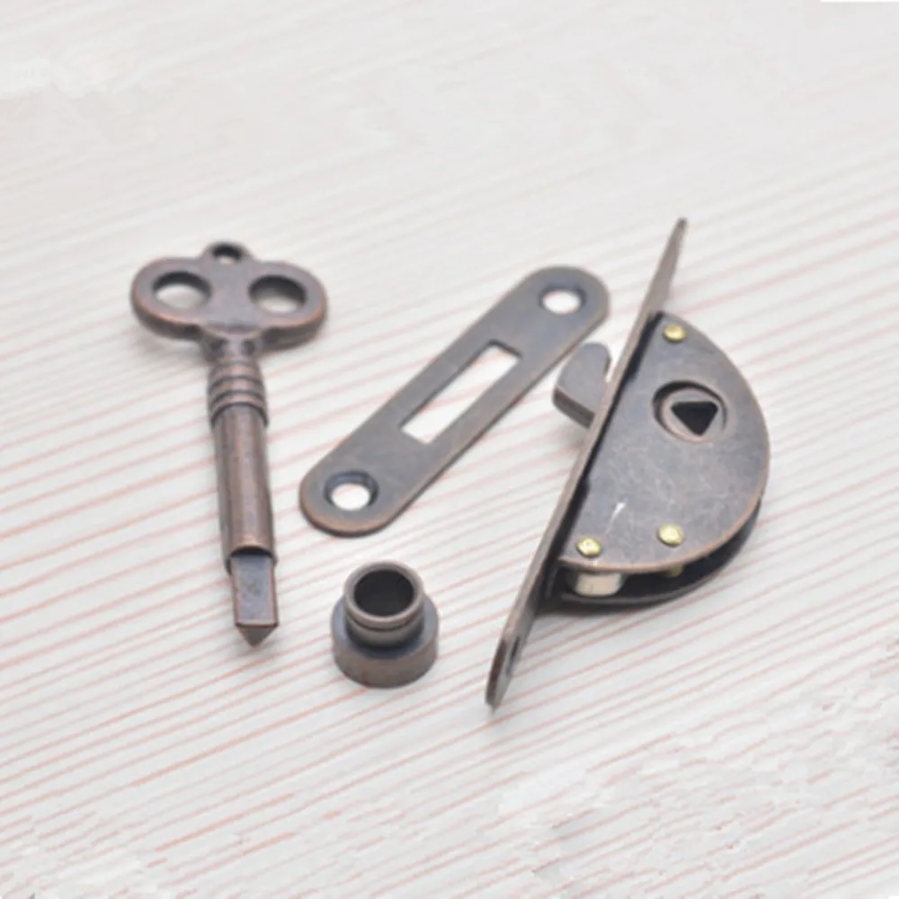 1pc Antique Furniture Cabinet Door Lock Set Semicircular Classical Red Bronze Decorative Box Drawer Lock BBB0039