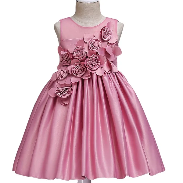 Платье с цветочной вышивкой для девочек, свадебное Пышное Платье на день рождения для малыша вечерние платья принцессы для девочек великолепные платья принцессы - Цвет: D0457-DarkPink