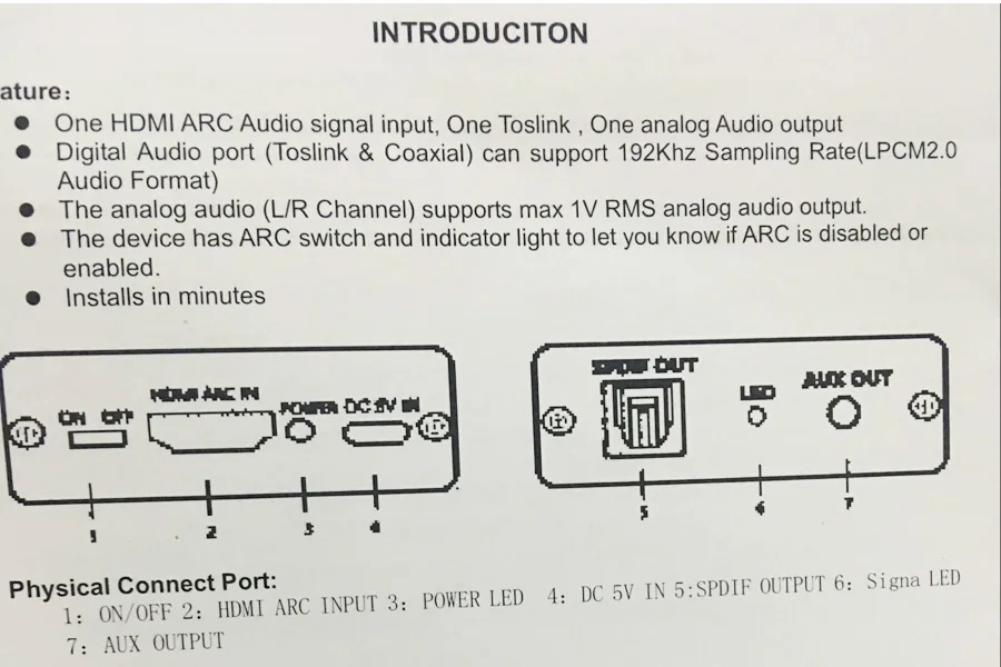 HDMI (ARC) к SPDIF + AUX аудио конвертер HDMI ARC аудио конвертер 192 кГц W/toslink кабель 1 м