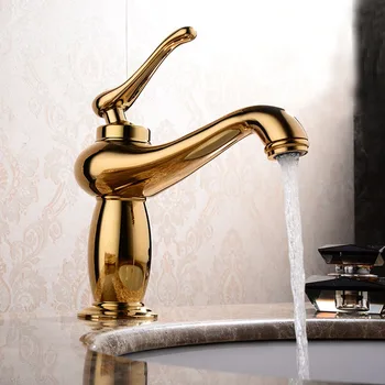 Buy Bathroom Sink Faucets Gold Color Single Hole Deck Mounted Waterfall Hot And Cold Water Mixer Tap MPDK008