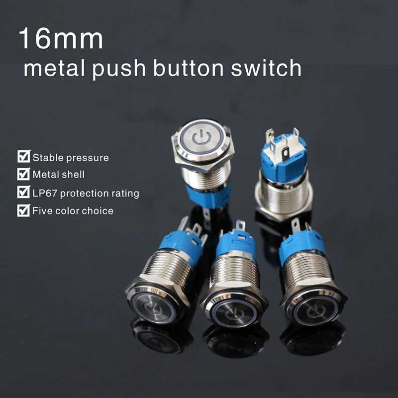 

16mm Metal Self-locking momentary button LED Light power electric switch mini power switches 24V push on off waterproof